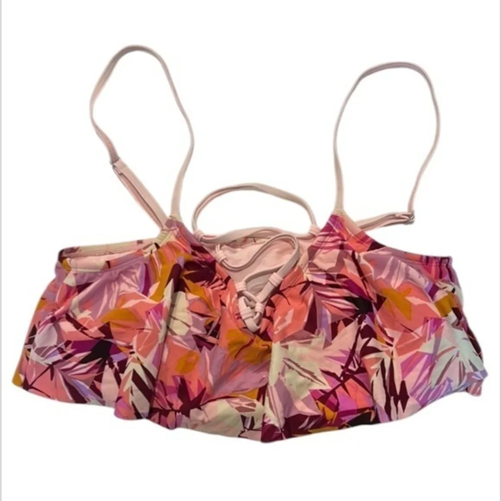 Malibu Dream Girl pink ruffle bikini swim top size large new